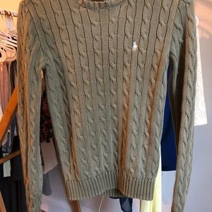 Sage green cotton cable crew neck sweater